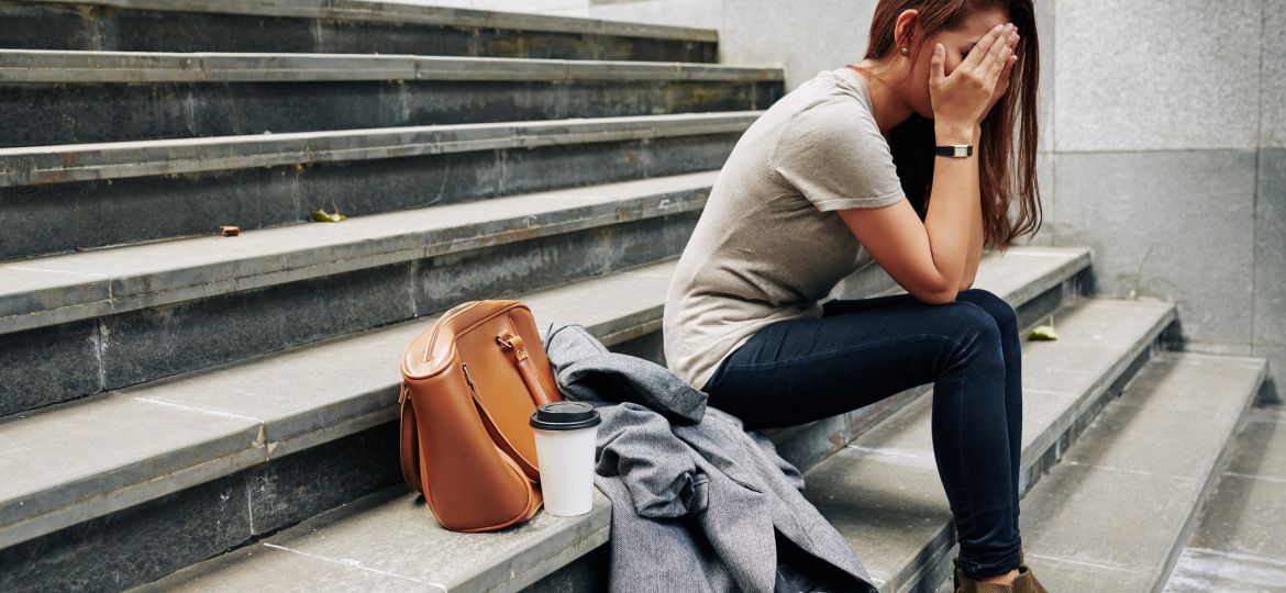 Woman crying after break up