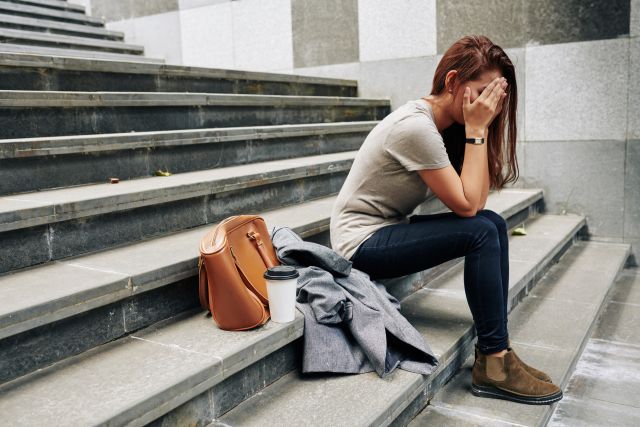 Woman crying after break up